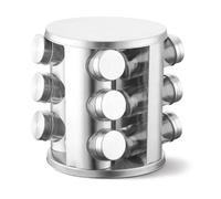 Porte-épices - MAESTRO - 12 pots 100 ml - Couvercles acier - Support acier satiné - 17 3x17 3x20 3 cm