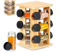 Porte-épices - VILDE - Support pivotant en bois - 12 bacs - 15 x 15 x 24 cm - Marron