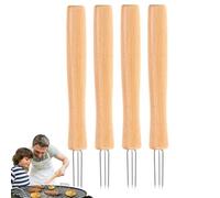 Porte-Épis de Maïs | Fourchette de Cuisson 3 Dents avec Manche en Bois,4 pièces de fourchettes à brochettes pour maïs,pour Barbecue Camping Grillage Rôtir Fruits Légumes Maison