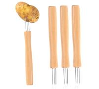 Porte-épis de Maïs,Outil de cuisine à 3 pointes avec manche en bois | 4 pièces de fourchettes à brochettes pour maïs - Pour barbecue maison fêtes camping grillage rôtissage fruits et