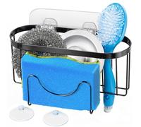 Porte-éponge 3 en 1 pour évier de cuisine, support d'éponge à vaisselle avec ventouse, en acier inoxydable SUS304, organiseur d'évier à suspendre, accessoires de cuisine pour panier et brosse, noir