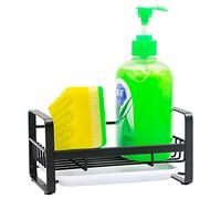 Porte-éponge avec égouttoir - Organiseur pour évier de cuisine - Support pour évier - Plateau pour évier - Porte-savon - Acier inoxydable SUS304 (noir)