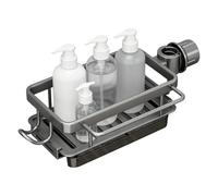Porte-Éponge Cuisine Rangement Robuste Compact Avec Bac D'Égouttage | Porte-éponge accessoire pour évier Pour Savon Brosse Grattoir Torchon Foyer Cellier Salle De Bain Robinet Gris à gauche