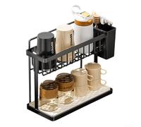 Porte-éponge d'évier de cuisine en acier inoxydable 304 avec drainage et rangement cloisonné, panier d'évacuation automatique de l'eau pour éponges, ustensiles (noir)