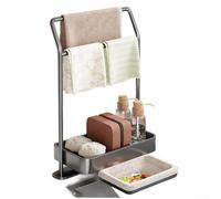 Porte-éponge en acier inoxydable avec filtre rotatif et design à étages pour torchons de cuisine, éponges et brosses à récurer (gris)