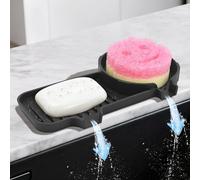 Porte-éponge et porte-savon 2 en 1 en silicone avec plateau supplémentaire, organiseur à vidange automatique pour évier de cuisine et de salle de bain, compatible avec les éponges Scrub Daddy, peut
