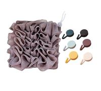 Porte-éponge et savon de bain 2 en 1, luffa exfoliant avec crochet de suspension (6 couleurs), tissu en maille PE riche et serviette (17 x 17 cm) (Coffee, B)