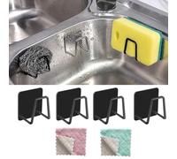 Porte Eponge Evier Cuisine,4pcs Porte Eponge Evier AutoAdhesif,Porte-éponge Acier Inoxydable,Support Eponge Evier Cuisine,Support pour Éponge Crochet,Crochet Adhésif,Rangement de Cuisine et Salle