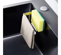 Porte éponge évier, porte torchon autocollant, porte éponge à vaisselle cuisine 2 en 1, porte torchon en acier inoxydable pour torchon, éponges, brosse et bouchon d'évier