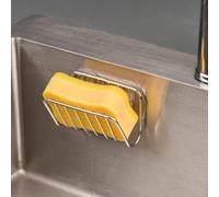 Porte-éponge multifonction en métal pour évier de cuisine, support d'éponge de cuisine, panier égouttoir de cuisine avec 2 ventouses (argenté)