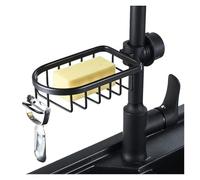 Porte-éponge noir pour évier de cuisine, support de rangement réglable à clipser sur bouteille de savon et torchon