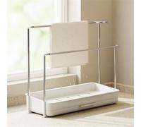 Porte-éponge pour évier de cuisine avec porte-brosses et distributeur de savon, rangement de comptoir pour éponge, torchon, bouteille de détergent, Wh (simple couche)