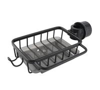 Porte-éponge pour évier de cuisine, panier en métal sur robinet avec bac d'égouttage et crochet de suspension, égouttoir de robinet amovible pour brosse à savon et chiffon (Noire)