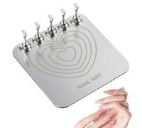 Porte-faux ongles magnétique en acier inoxydable avec gravure en forme de cœur, support de 5 embouts en alliage pour la pratique et l'affichage de manucure, outil de nail art réutilisable et stable