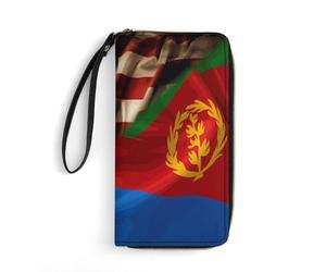 Porte-Feuille en Cuire Drapeau Combiné De L'Érythrée Et des États-Unis Porte Monnaie Femme avec Compartiment À Monnaie Femme Pouch Bourse De Nombreux Emplacements pour Cartes Bourse Pochette