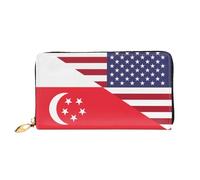 Porte-Feuille en Cuire Drapeau De L'Amitié Entre L'Amérique Et Singapour Cuir Portefeuille De Nombreux Emplacements pour Cartes Porte-Monnaie Original Retro Portefeuille Femme