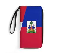 Porte-Feuille en Cuire Drapeau Moitié République Dominicaine Moitié Haïti Porte Monnaie Femme Mignonne Coin Purse Wallet Imprimé Fille Pochette pour Amoureux, Garcon, Mère