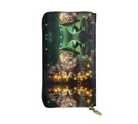 Porte-Feuille en Cuire Impression De Chat avec Un Chapeau De Sorcière Coin Purse Wallet Longue Bourse Pochette Élégant Fille Pochette pour Garcon, Prof, La Fille