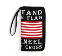 Porte-Feuille en Cuire Je Me Lève pour Le Drapeau, Je M'Agenouille pour La Croix 3 Femme Pouch Bourse Longue Cuir Portefeuille Élégant Bourse Pochette pour Amoureux, Garcon, La Fille