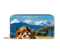Porte-Feuille en Cuire Lion Couché sur l'herbe Femme Pouch Bourse Longue Cuir Portefeuille Exquis Porte Monnaie Femme pour Fille, Ami, Mère