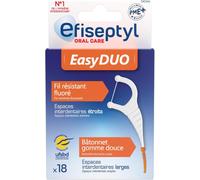 Porte-Fil Dentaire Easyduo - Fil Résistant Fluoré - Bâtonnet Gomme Douce - X18