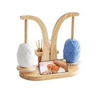 Porte-Fil en Bois pour Tricot, Dérouleur de Laine, Support Pelote de Laine en Bois, Bobineuse en Bois Multifonctionnelle avec Support pour Téléphone, Pour Accessoires de Tricot Cadeaux (Couleur bois)