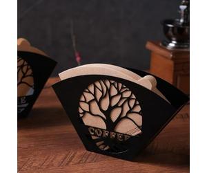 Porte-filtre à café élégant avec décoration d'arbre de vie, support vertical en fer pour comptoir de cuisine, support de rangement pour capsules en métal noir, 18 x 11 x 6,5 cm (noir)