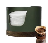 Porte-filtre à café - Récipient de stockage rond en bois de 10 cm - Améliore l'esthétique générale - Distributeur anti-poussière - Boîte portable avec couvercle - Organisateur de papier de style ferme
