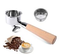 Porte-filtre à double bec de 51 mm, en acier inoxydable, design à 3 oreilles, poignée en bois, panier sans pression, compatible avec les machines à café DeLonghi Dedica EC680 EC685 Smeg