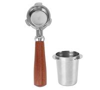 Porte - filtre Bottomless Inox avec Poignée Bois Mahogany - Filtre Sans Fond Durable, Cuvette Anti - Poudre Adaptée - Contrôle Parfait de l'Extraction, Idéal Café Maison et (Argent)