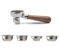 LELIT Porte-Filtre 2-Voies LELIT58 - Bec Double - Inclut des Filtres en Acier Inoxydable - Poignée en Bois - PLA582W - Argent/Bois de Noyer