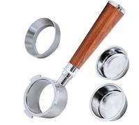 Porte-filtre sans fond 51 mm compatible avec DeLonghi Dedica EC680/EC685/EC785/EC820/EC850/EC860 3 Ears Bottomless Portafilter Porte-filtre en acier inoxydable Poignée en bois acide rouge Accessoire