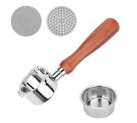 Porte-filtre sans fond 51mm avec écran Puck Screen Compatible avec DeLonghi EC680/EC685/EC785/EC820/EC850/EC860 Smeg, Porte-filtre avec panier filtre en acier inoxydable et poignée en bois