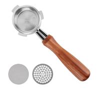 Porte-filtre sans fond de 54 mm avec 2 rondelles compatible avec Sage Breville Barista Series, Barista Express et autres modèles de 54 mm, porte-filtre sans fond avec poignée en bois massif