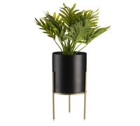 Porte-fleurs en métal avec couvercle, noir doré, rond, 20 cm
