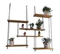 Porte-Fleurs, étagère Flottante de Plafond étagères de Rangement flottantes avec Corde de Chanvre - étagère de Plafond rétro en Bois, présentoir de décorations
