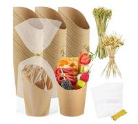 Porte-frites 50 pièces kit complet 350 unités - en papier ?raft 14 oz anti-graisse, comprend 200 brochettes à cocktail et 50 sacs, boîtes en carton pour apéritifs, fêtes, restauration