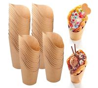 Porte Frites Tasses, 50 Pièces Barquette Frites, Etui Frite, Papier Cornet Frite, Cornets Frites, Récipients à Frites Incliné, Porte-Gobelets en Papier Kraft Convient aux Frites Popcorn Gaufres