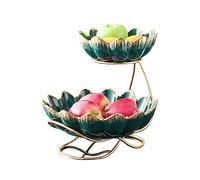 Porte-fruits Plateau de stockage pour gâteaux en o Assiette à bonbons en céramique à 2 niveaux avec piédestal en métal, présentoir de fruits secs, décoration de bureau for Thanksgiving