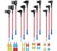 Porte Fusible Adaptateur 12 Pièces 4 Types Add A Circuit Prise Fusibles avec Mini Micro Micro2 Standard 5A 10A 15A 20A Lame Fusibles pour Voitures Camions Motos Bateaux