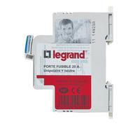 LEGRAND Porte-fusible 1P+N 20A, Lexic, gris, IP20, rail DIN, 250V AC | 1P+N, 20A, pour cartouches 8,5x31,5mm, 1 module, montage sur rail DIN, IP20, bornes 1,5mm² to 16mm², verrouillable