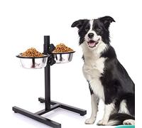 Porte-gamelle pour Chien, Gamelles pour Chiens, 1.8 l, Acier Inoxydable, Hauteur réglable, antidérapant, Argent