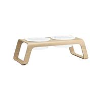 Porte-gamelles chien en bois avec des bols en porcelaine Desco M LxWxH 58x26x17cm