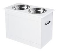 PawHut Gamelles Chiens surélevées gamelle Double Chien Chat Porte-gamelles surélevé dim. 60L x 30l x 41H cm 2 gamelles 2L poignées Coffre Bois Blanc