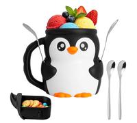 Porte-glace Ice Cream Pint Holder pingouin support dessert nordique avec tiroir et cuillère en bois, pour icecream cup, soirée film, pause gourmande et idée cadeau