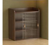 Porte-gobelet à 2 niveaux, armoire de rangement en bois avec étagère supérieure et portes coulissantes en verre, organiseur à épices, étagère de bureau pour comptoir de cuisine