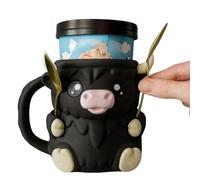 Porte-gobelet à Glace - Porte-Pinte avec Motif Vache Highland et poignée - Anti-Fuite - Porte-gobelet à Glace en Forme d'animal Mignon (Noir)
