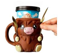 Porte-gobelet à Glace - Porte-Pinte avec Motif Vache Highland et poignée - Anti-Fuite - Porte-gobelet à Glace en Forme d'animal Mignon (Café)