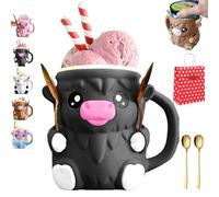 Porte-Gobelet à Pinte De Crème Glacée En Forme De Vache Des Highlands, Porte-Gobelets Antigel En Forme D'animal Mignon Avec Tiroir Et 2 Cuillères for Canette De Bière Et De Crème Glacée(Grey)