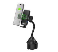 Porte-gobelet de voiture sans fil 15 W à chargement rapide avec support de serrage automatique et col de cygne flexible compatible avec tous les appareils iPhone et Android compatibles Qi